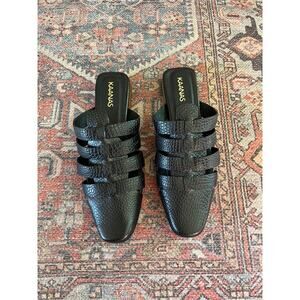 KAANAS Loafer Mules Closed Toes Sandals Black Stoned Leather
